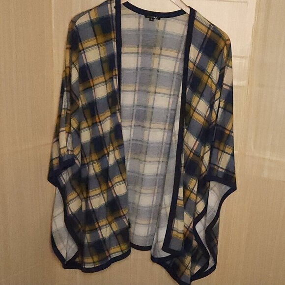 Papermoon Navy Yellow Plaid Soft Oversized Kimono Medium - Picture 1 of 6